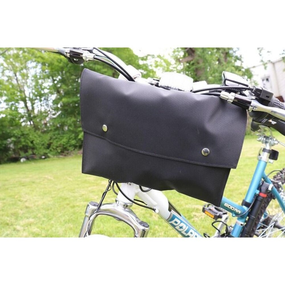 black LARGE bicycle bike handlebar bag straight flap vintage cruiser style water